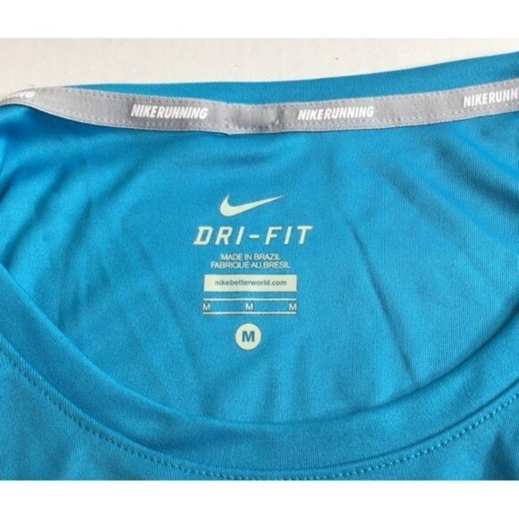 Nike Running Dri-Fit Womens Aqua Blue Cap Short Sleeve Logo Activewear Size Med - Picture 6 of 11